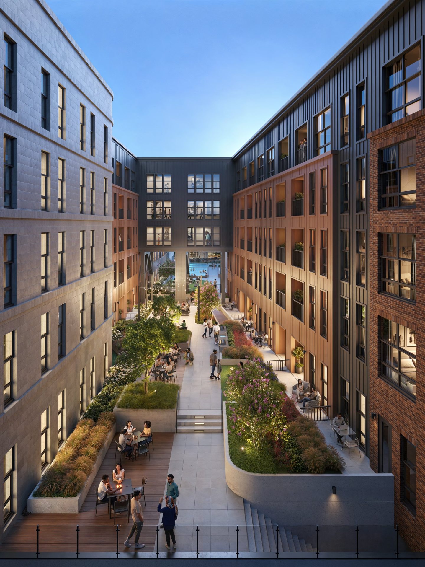 The Ambassador courtyard at night, 3D rendering
