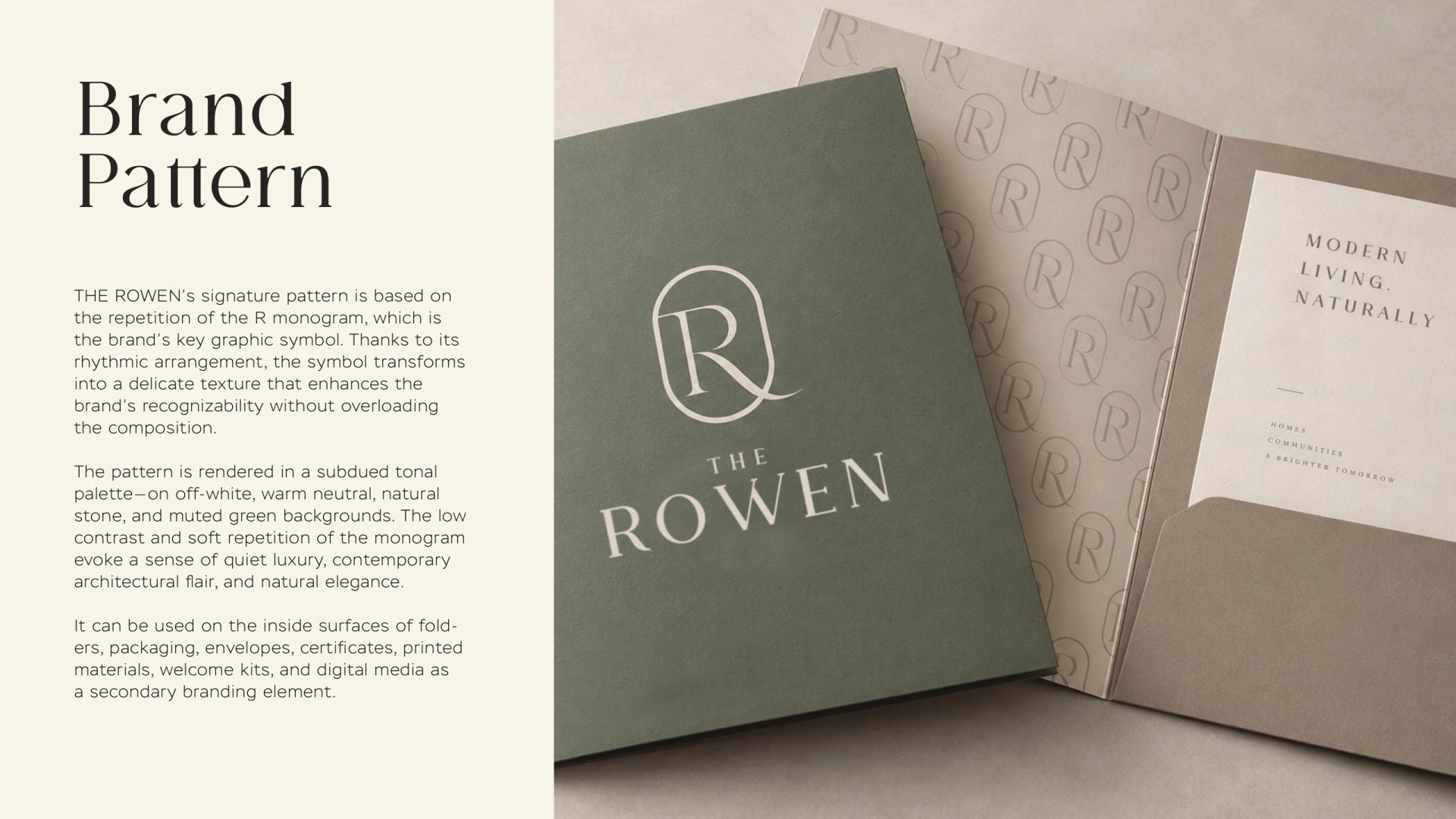 The Rowen brand pattern on a leasing folder