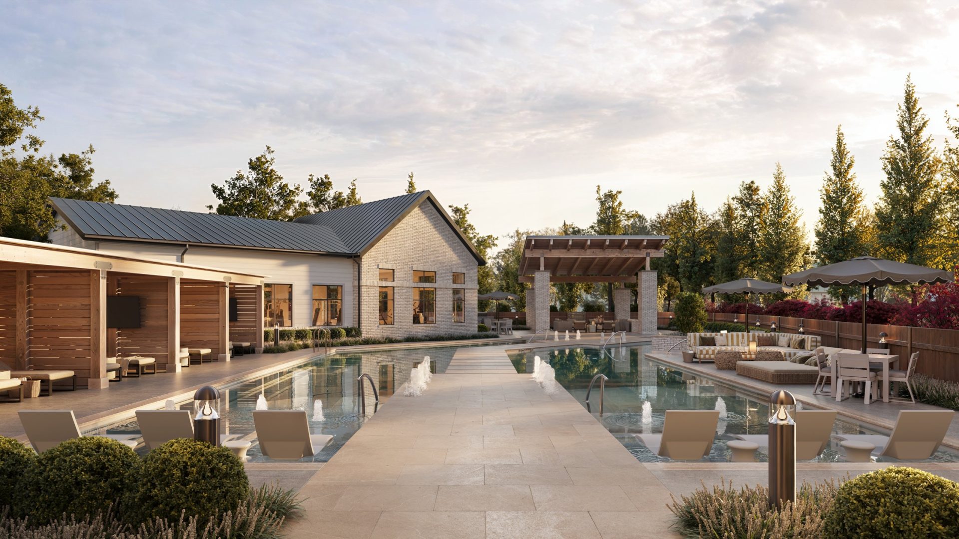 The Rowen pool at sunset, 3D rendering