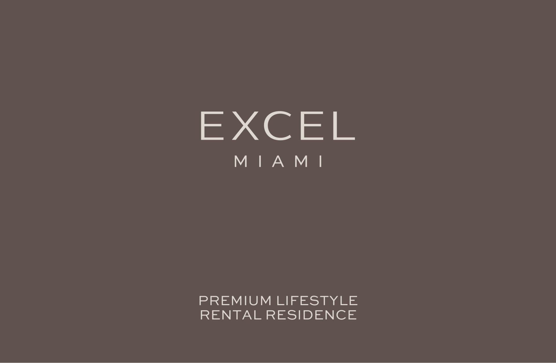 Excel Miami multifamily branding: wordmark on warm taupe