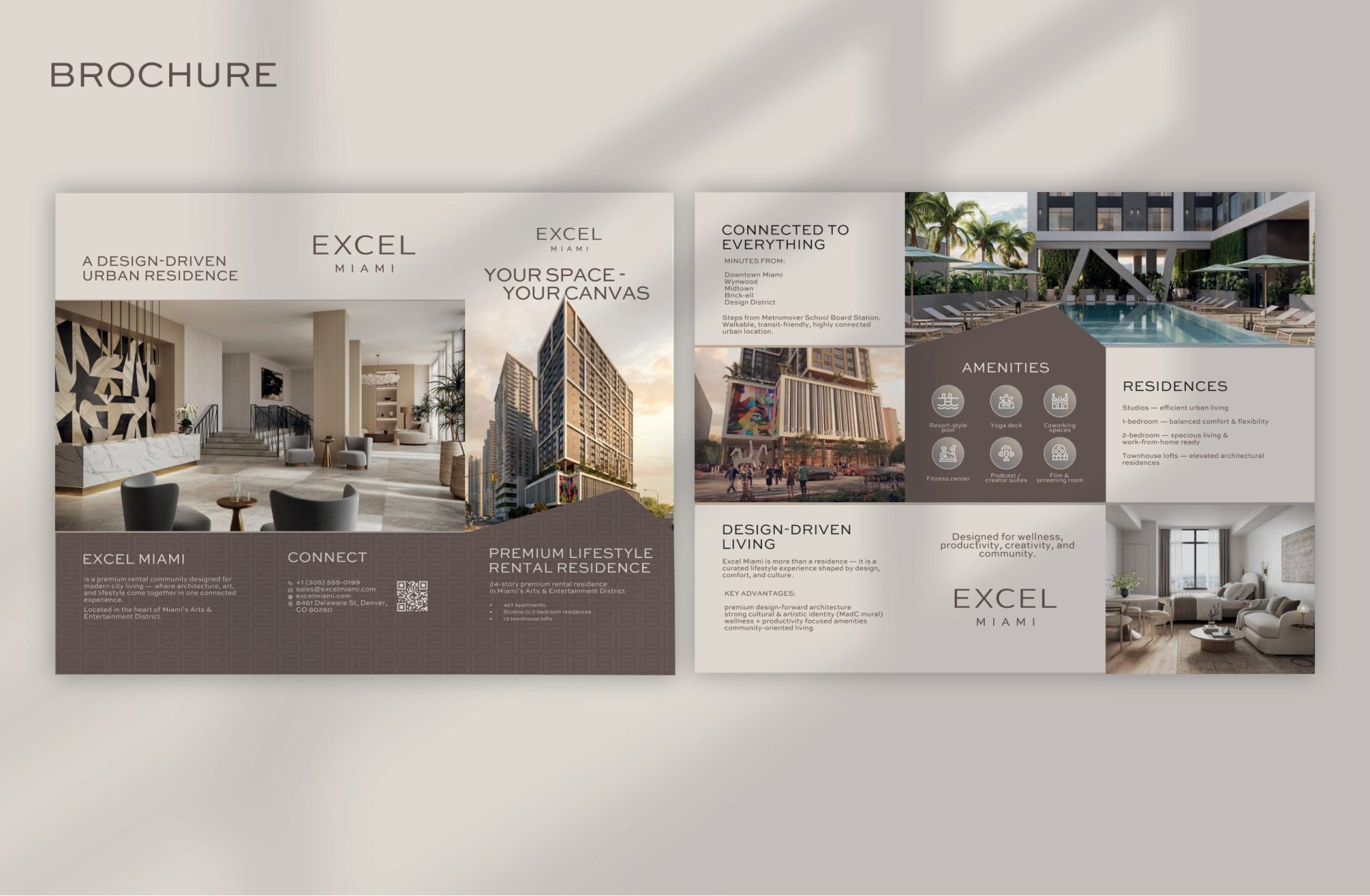 Excel Miami leasing brochure, multifamily branding