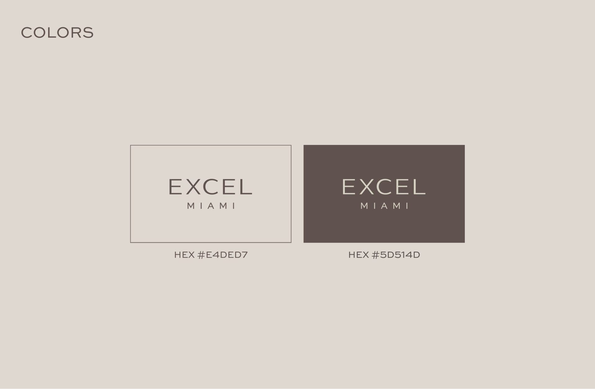 Excel Miami brand colors, ivory and taupe