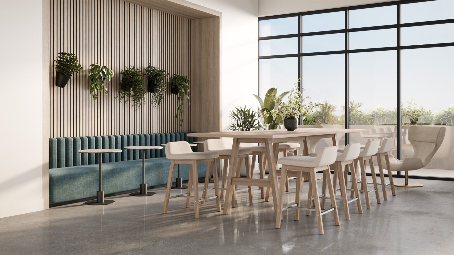 Excel Miami coworking banquette, 3D rendering
