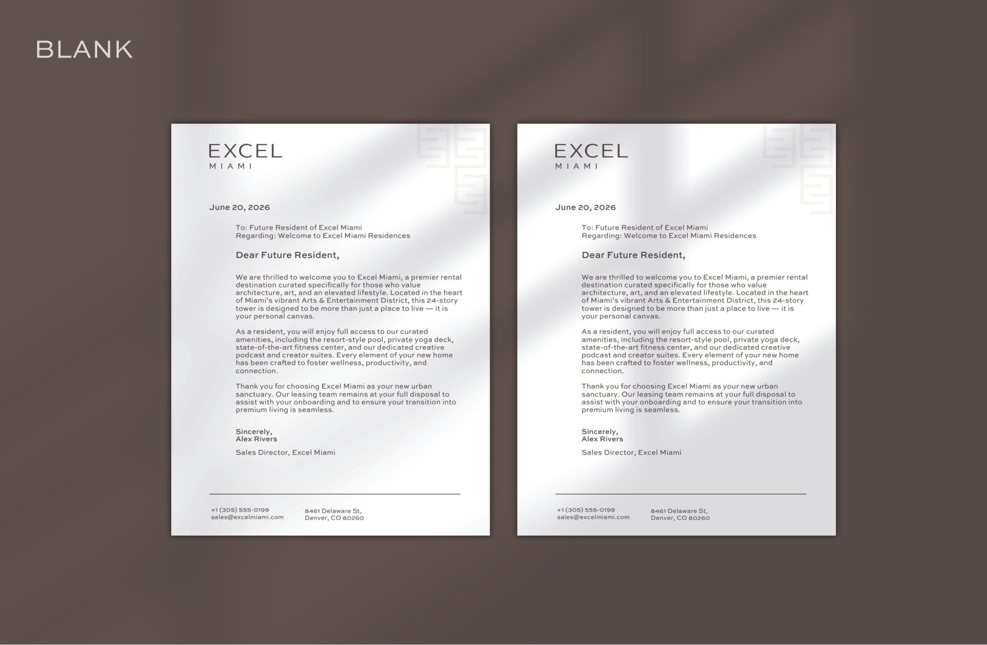 Excel Miami resident welcome letter