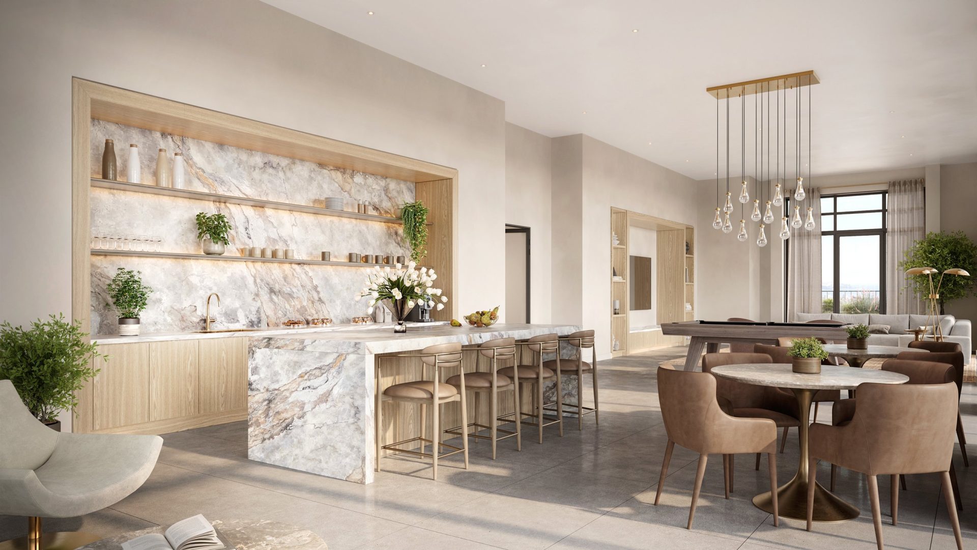 Excel Miami party room and bar, 3D rendering