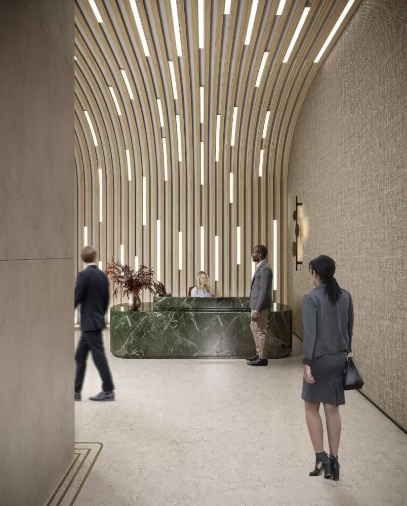 interior rendering of hall in office building