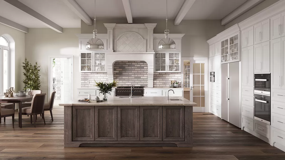 Kitchen 3D interior rendering with natural light