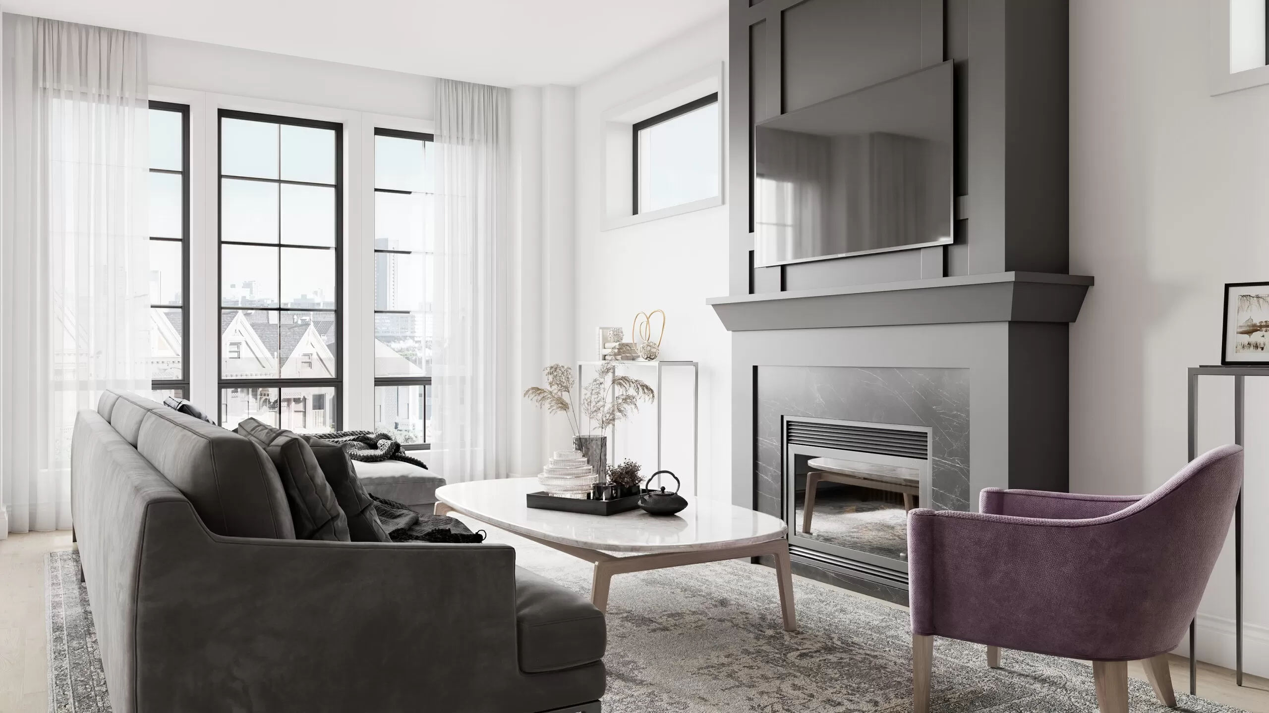 interior rendering of living room in the daylight