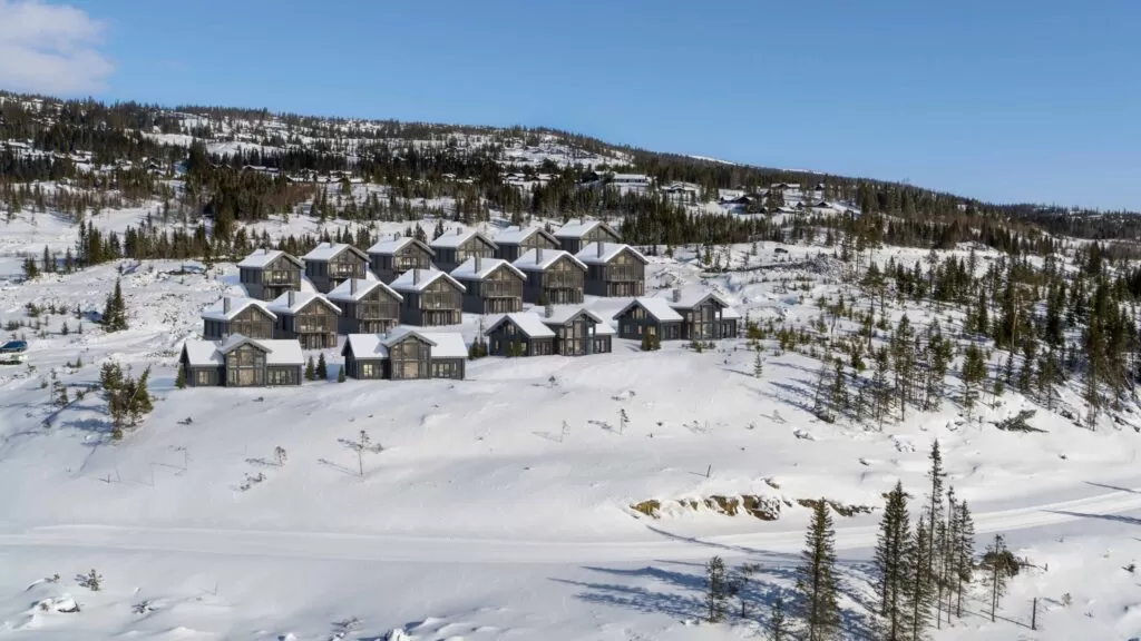 site plan rendering of the cottages in the forest in winter time