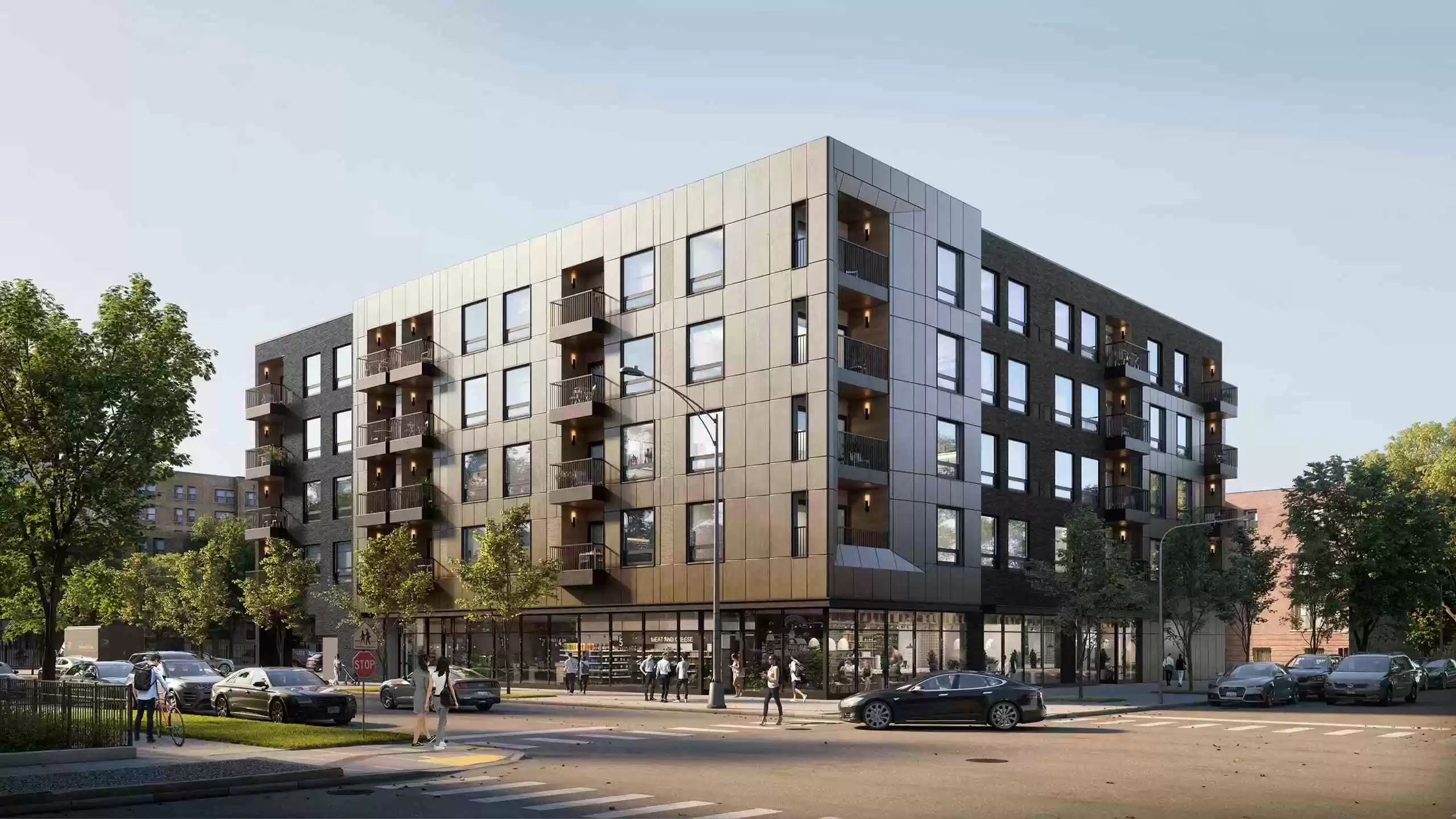 3D exterior rendering of portrait building Chicago